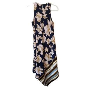 Rachel Roy Womens M Dress Mixed Print Floral Stripe Asymmetric Hem Modern Boho